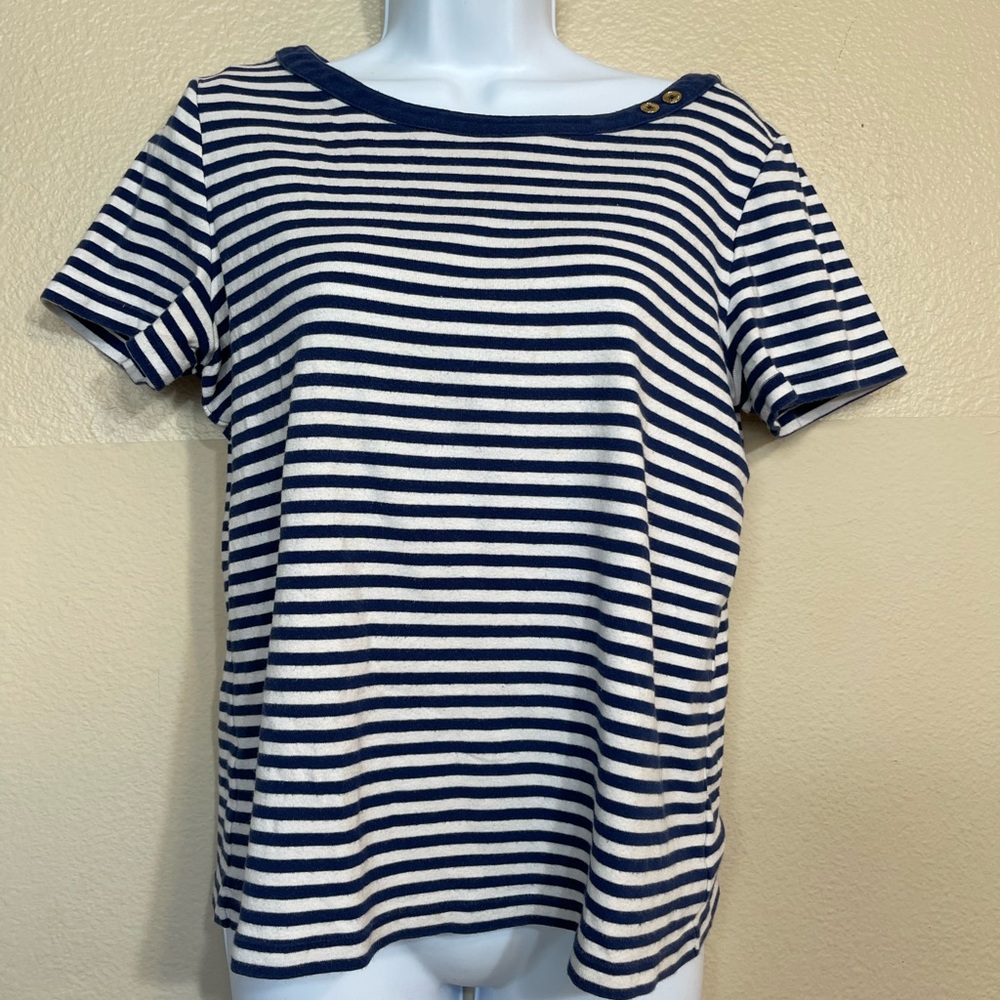 Jones New York Blue and White Striped Nautical Tee 100% Cotto